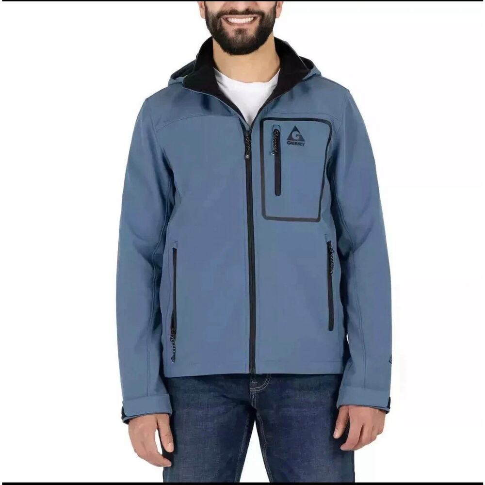 Gerry Mens Softshell water resistant insulated windbreaker jacket in blue
